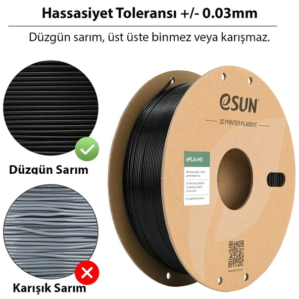 Esun Pla-Hs Siyah Filament 1.75mm 1Kg - Yüksek Hız Uyumlu Pla+ - Resim 2