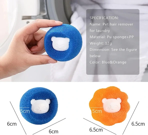 2 Adet Çamaşır Makinesi Ve Evcil Hayvanlar İçin Tüy Toplayıcı Yıkanabilir Sünger Top - Resim 3