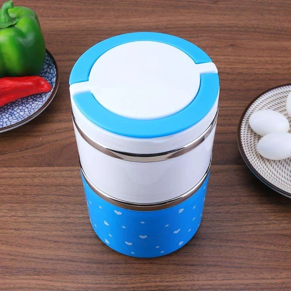 Yemek Termosu 2li Tutacaklı Sefer Tası - Hiper 2 Katlı Yemek Termos - Resim 2