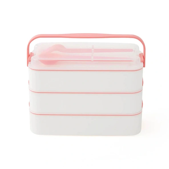 3 Katlı Kulplu Beslenme Kabı  Diyet Sefer Tası Saklama Kabı Çatal Kaşıklı ürün görseli 1