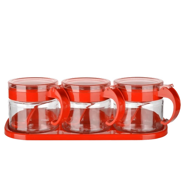 Baharat Seti 3 Adet Kaşıklı Standlı Cam Baharatlık - Resim 3