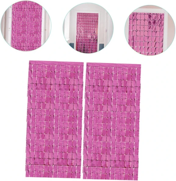 Ekstra Metalize Rose Gold Renk Disko Dikdörtgen Kesim Kapı Perdesi Dekorasyon 1x2 Metre - Resim 3