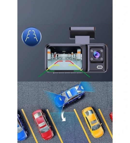 Araç Kamerası - 3 Kameralı Wifi Ön , İç Ve Arka Full Hd Dvr Araç İçi Ekranlı Kamera - Resim 4