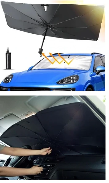 Katlanabilir Araç Ön Camı Güneş Koruyucu Gölge Şemsiye Araba Şemsiyesi (130x75 Cm) - Resim 5
