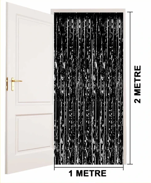 Siyah Renk Ekstra Metalize Parlak Saçaklı Arka Fon Perde İthal A Kalite 1x2 Metre - Resim 4