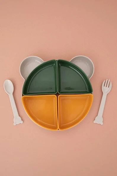 Tabldot Mama Tabağı Çıkarılabilir Kaseli -tepsili 4 Bölmeli Çatal Kaşıklı Ayıcık Beslenme Kabı ürün görseli 1