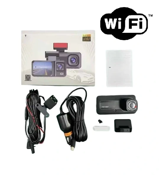Araç Kamerası - 3 Kameralı Wifi Ön , İç Ve Arka Full Hd Dvr Araç İçi Ekranlı Kamera ürün görseli 1