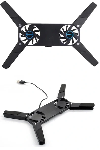 2 Fanlı Notebook Soğutucu Portatif Katlanabilir Laptop Soğutucu Fan Usbli Stand Bilgisayar Fanı - Resim 2