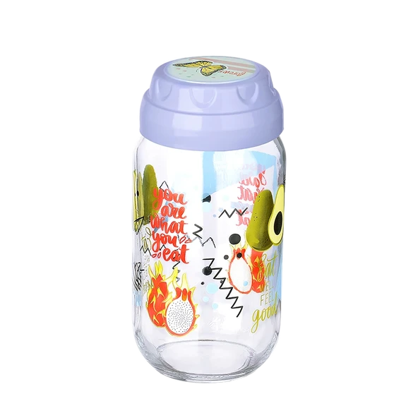 Vintage  Dekoratif  Desenli Cam Kavanoz 1000 Ml - 33,8 Oz - Avokado - Resim 3