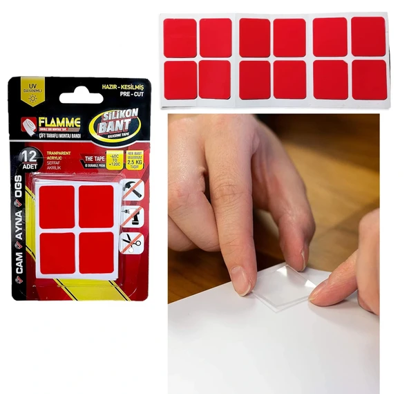 Montaj Bandı 2.5 Kg - Çift Taraflı Hazır Kesilmiş Silikon Bant 12'li Montaj Bandı, Şeffaf ürün görseli