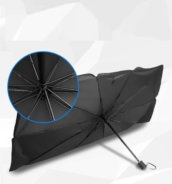 Katlanabilir Araç Ön Camı Güneş Koruyucu Gölge Şemsiye Araba Şemsiyesi (130x75 Cm) - Resim 4