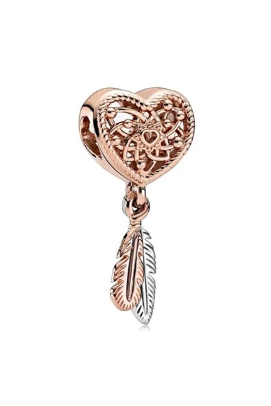 Bileklik Ve Kolye Için Kafes Işi Düş Kapanı Kalp Ve Iki Yaprak Gümüş Kaplama Charm ürün görseli