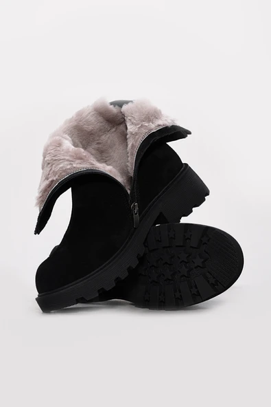 Hakiki Deri Kürklü  Kadın Klasik Bot 124KZA3111 - Resim 8