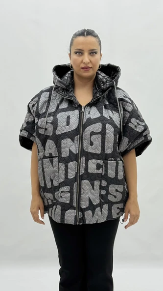 Büyük Beden Çift Taraflı Cepli Panço Model Kısa Kol Oversize Kadın Yelek ürün görseli