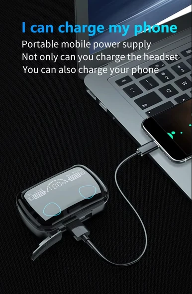 M10 Kablosuz Kulaklık, Bluetooth 5.3, Dijital Şarj Kutusu, Ultra Bas Ses - Resim 4