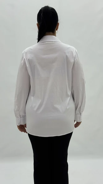 Büyük Beden Düğmeli Çiçek Detaylı Uzun Kol Oversize Kadın Gömlek - Resim 9