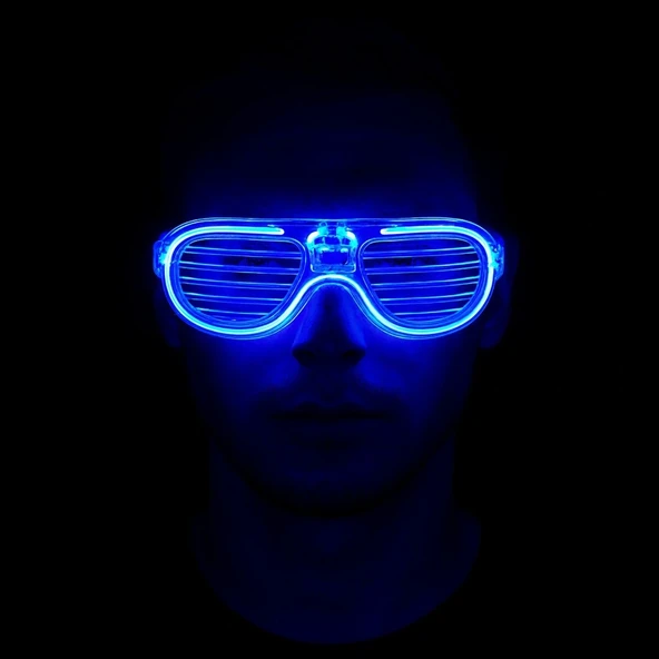 Mavi Led Işıklı Parti Gözlüğü - Neon Glow Şerit Gözlük 3 Modlu - Resim 2
