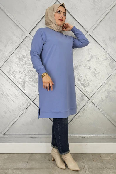 KADIN ETİKET DETAYLI TAKMA KOL TESETTÜR TUNİK - Resim 4