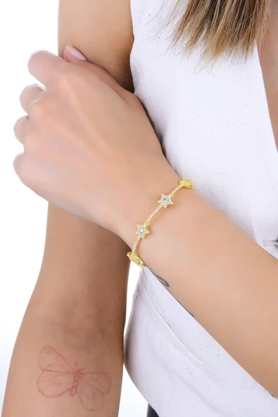 Gümüş altın yaldızlı zirkon taşlı parıltılı kuyruklu yıldız bileklik SGTL12938GOLD - Resim 2