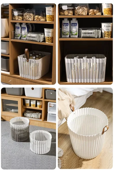 Flex 3lü Banyo Seti Deri Desenli Kulplu Lüx Banyo Mutfak Organizeri Çamaşır Sepeti Düzenleyici Antrasit - Resim 6