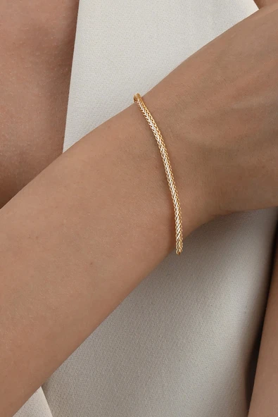 925 ayar gümüş altın yaldız ve rodyumlu örgülü italyan modeli gümüş bileklik  SGTL13054RENKLI - Resim 3