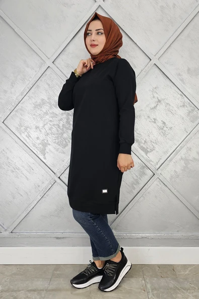 KADIN ETİKET DETAYLI TAKMA KOL TESETTÜR TUNİK - Resim 6