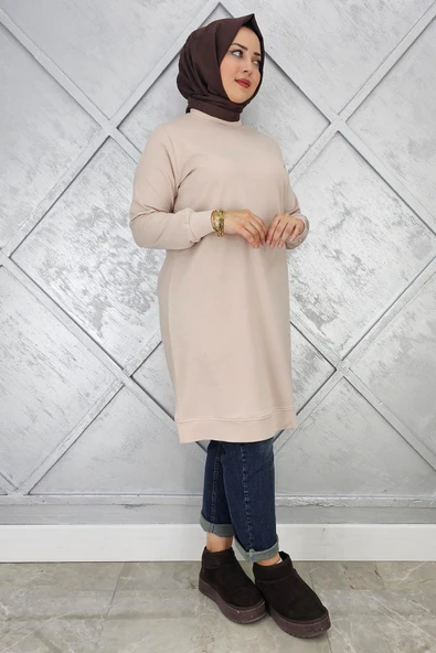 KADIN ETİKET DETAYLI TAKMA KOL TESETTÜR TUNİK ürün görseli