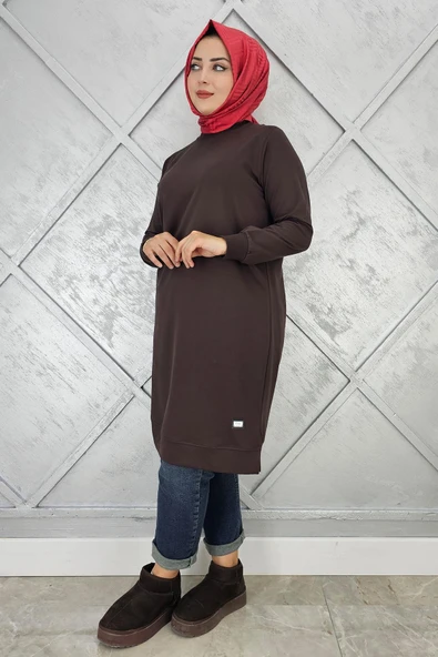 KADIN ETİKET DETAYLI TAKMA KOL TESETTÜR TUNİK - Resim 3