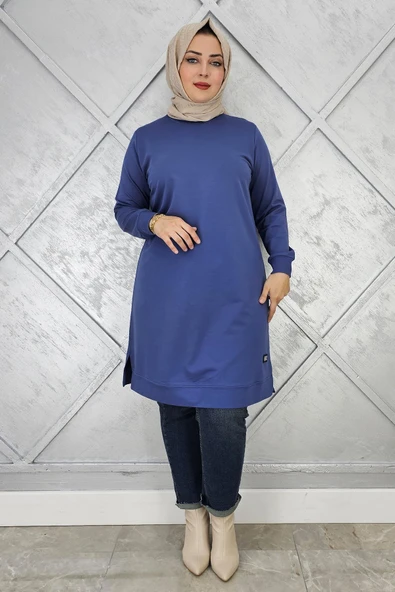 KADIN ETİKET DETAYLI TAKMA KOL TESETTÜR TUNİK - Resim 2