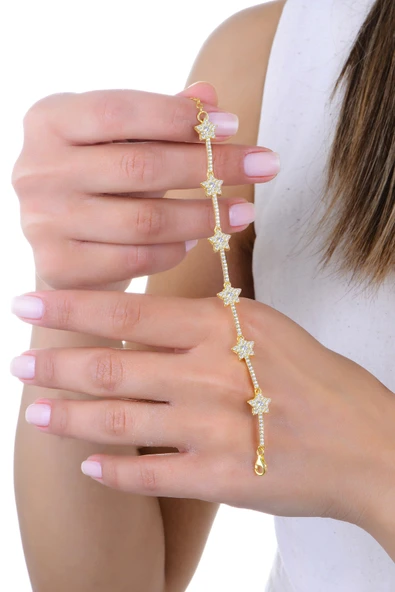 Gümüş altın yaldızlı zirkon taşlı parıltılı kuyruklu yıldız bileklik SGTL12938GOLD ürün görseli