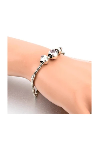 Model Kalp Figürlü Taşlı  Kadın Bileklik-pembe 20cm - Resim 2