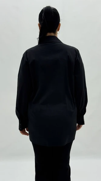 Büyük Beden Düğmeli Çiçek Detaylı Uzun Kol Oversize Kadın Gömlek - Resim 4