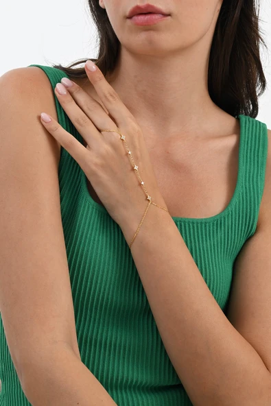 Gümüş altın yaldızlı zirkon taşlı kuzey yıldızı şahmeran SGTL13037GOLD - Resim 2