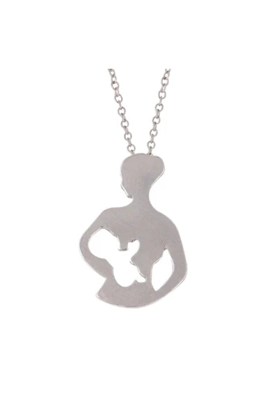 Anne Bebek Taşlı Kristal Kadın Kolye Hediyelik Gümüş ürün görseli