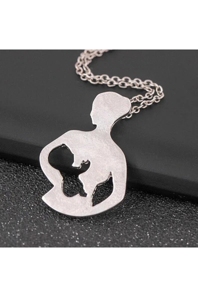 Anne Bebek Taşlı Kristal Kadın Kolye Hediyelik Gümüş - Resim 2