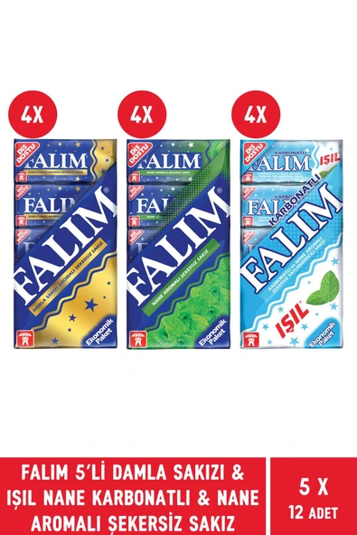 Falım 5'li Damla Sakızı & Işıl Nane Karbonatlı & Naneli Şekersiz Sakız - 12 Adet ürün görseli