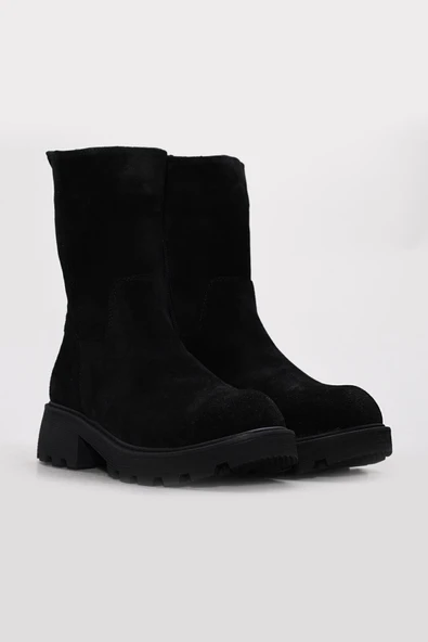 Hakiki Deri Kürklü  Kadın Klasik Bot 124KZA3111 - Resim 9