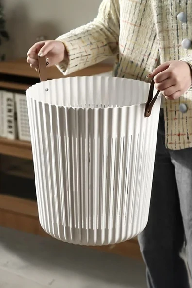 Flex 3lü Banyo Seti Deri Desenli Kulplu Lüx Banyo Mutfak Organizeri Çamaşır Sepeti Düzenleyici Antrasit - Resim 5