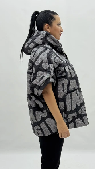 Büyük Beden Çift Taraflı Cepli Panço Model Kısa Kol Oversize Kadın Yelek - Resim 3