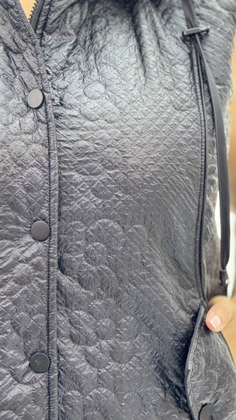 Büyük Beden Fermuarlı Kapüşonlu Cepli Kadın Uzun Yelek - Resim 5