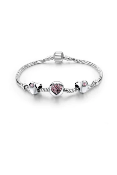 Model Kalp Figürlü Taşlı  Kadın Bileklik-pembe 20cm ürün görseli