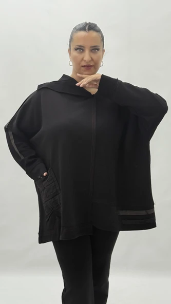 Büyük Beden Pamuklu Asimetrik Cepli Uzun Kol Oversize Kadın Bluz ürün görseli