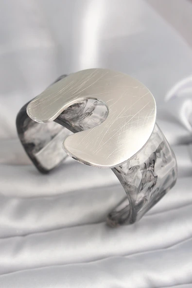 pilelistore Siyah Mermer Desen Akrilik Plaka Vintage Kadın Bilezik - TJ-BB6667 ürün görseli