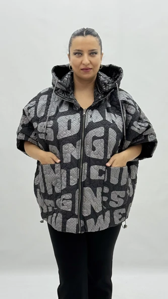 Büyük Beden Çift Taraflı Cepli Panço Model Kısa Kol Oversize Kadın Yelek - Resim 2