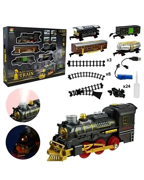 Ctoys Retro Klasik Buharlı Tren Seti Sesli ve Işıklı 69935A - Resim 2