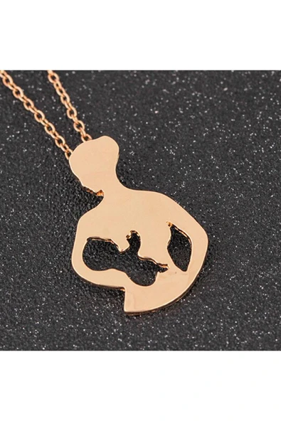 Anne Bebek Taşlı Kristal Kadın Kolye Hediyelik Gold - Resim 3