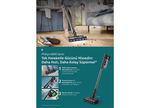 Philips 6000 Serisi XC6453/00 Şarjlı Dikey Süpürge - Resim 8