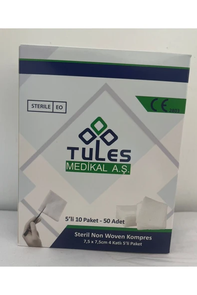 Tules Steril Non Woven Kompres Spanç 7,5 X 7,5cm 4 Katlı 5 'li 50 Paket-(50 adet) Steril ürün görseli