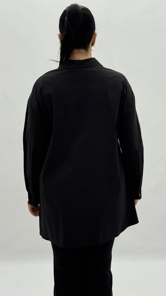 Büyük Beden Pamuklu Düğmeli Uzun Kol Oversize Kadın Gömlek - Resim 9