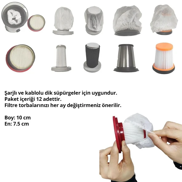 KCVC 8015, King K 368, Pirantech EK 340, EK 012 Markalarıyla Uyumlu Filtre Koruma Bezi 12'li - Resim 3